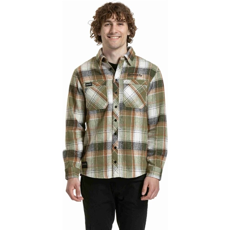 Meatfly pánská košile Woody Premium Green / Brown | Zelená