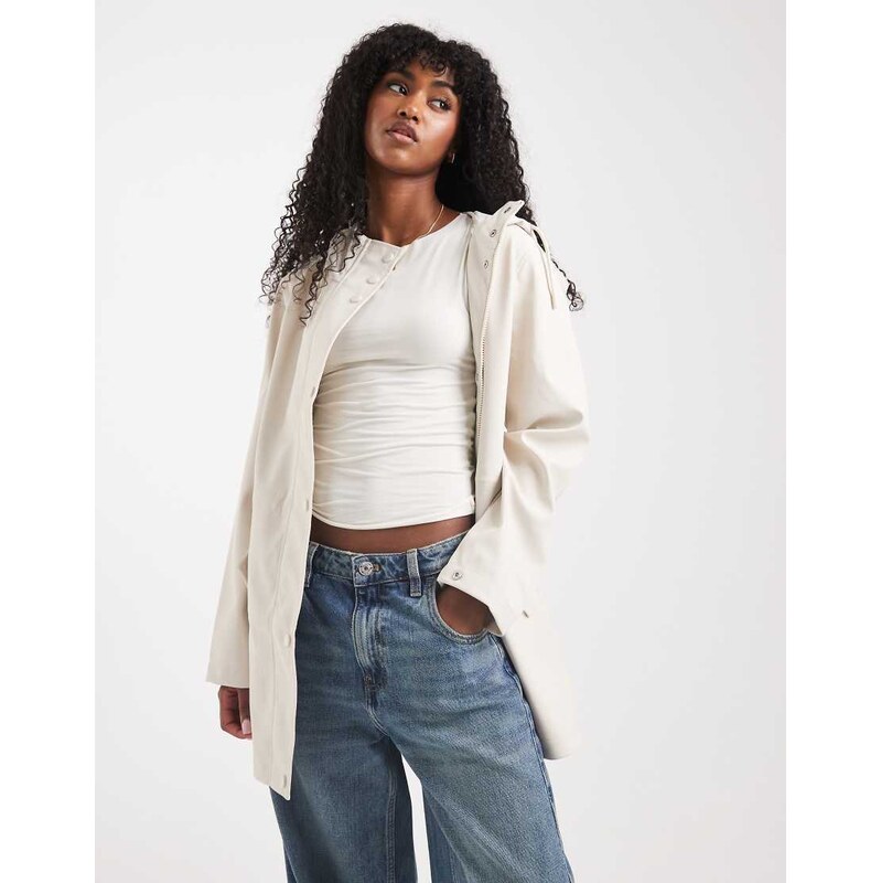 Vero Moda coated rain jacket with hood in moonbeam stone-Neutral