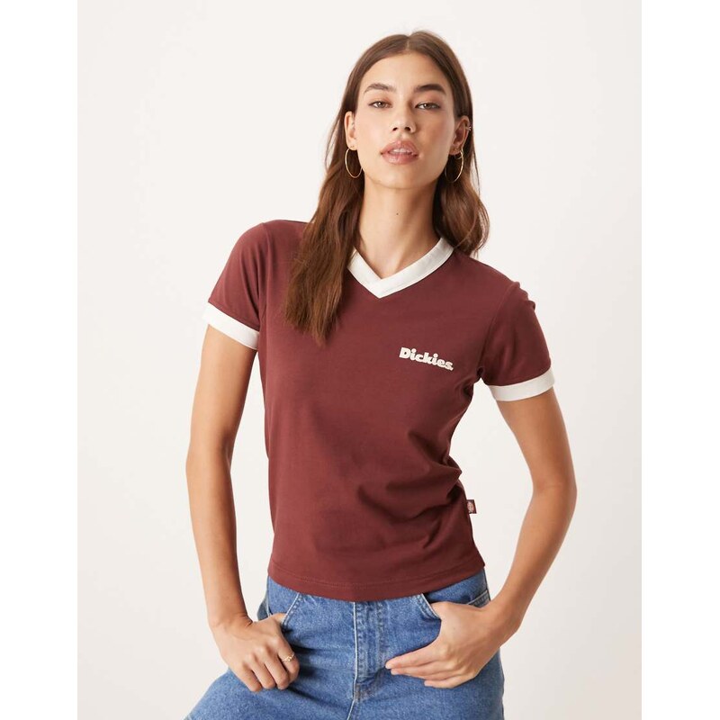 Dickies slayden ringer long line baby tee in burgundy-Red 107519326