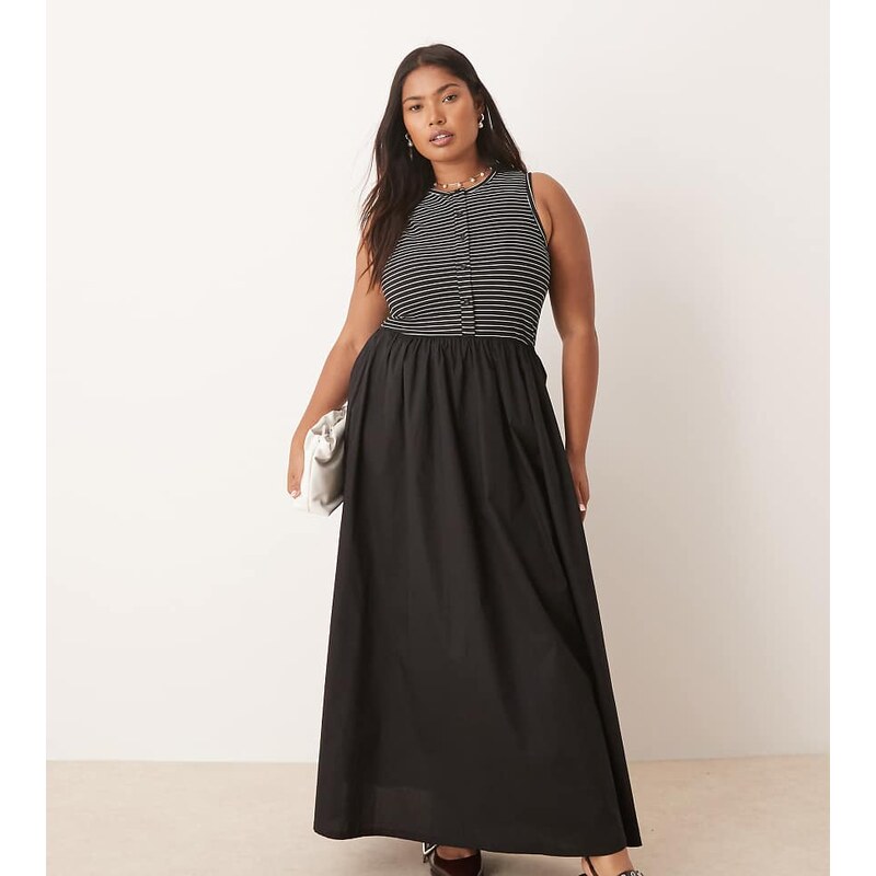 ASOS Curve ASOS DESIGN Curve racer button down midi dress with poplin 107519348