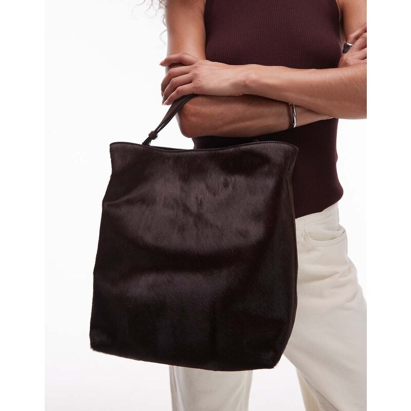 ARKET hair on real leather suede pony hair shopper tote bag in