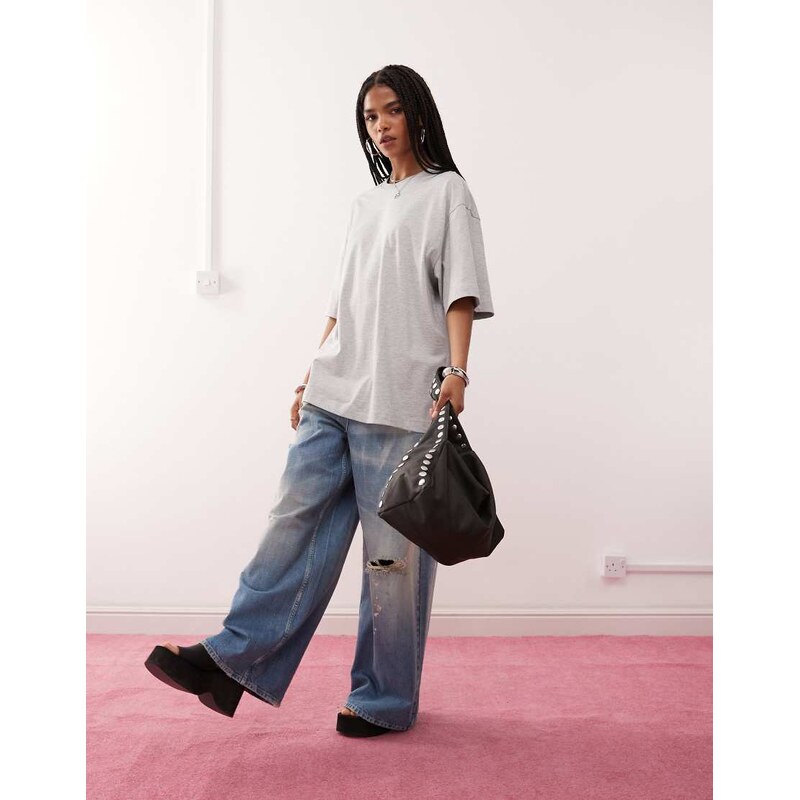 Weekday oversized t-shirt in grey melange 107519362