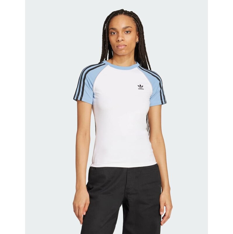 adidas Originals Adicolor 3-stripes slim fit raglan t-shirt in white 115503823