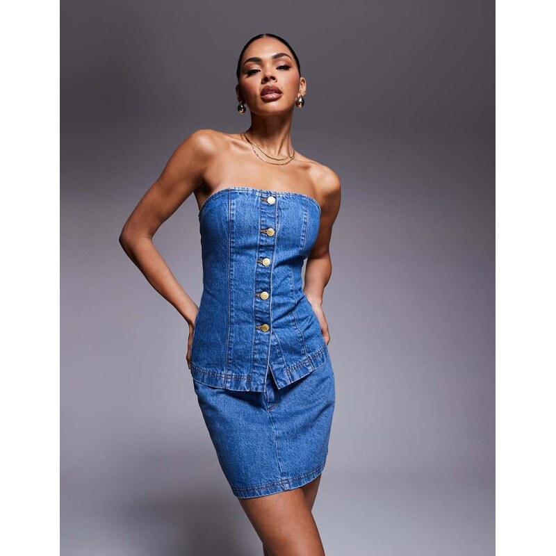 ASOS DESIGN denim micro mini skirt with seams co-ord in blue