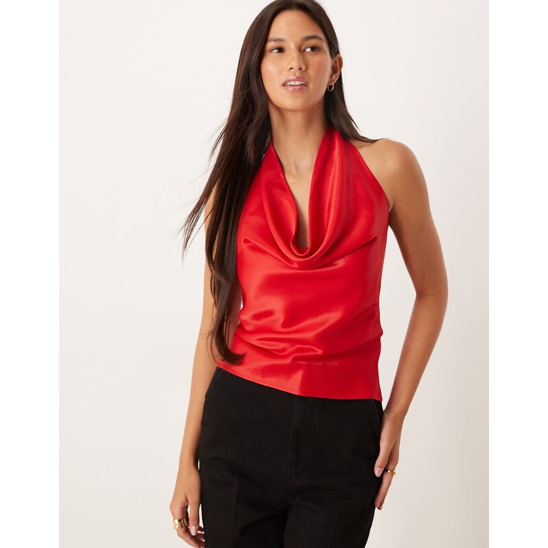 ASOS DESIGN satin halter cowl cami top in red