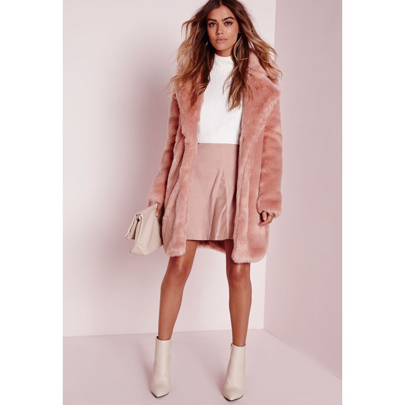 MISSGUIDED Huňatý růžový kabát