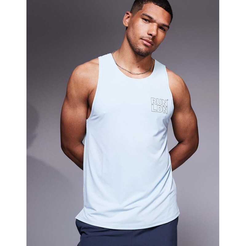 4505 RUN LDN chest print mesh running tank in pale blue