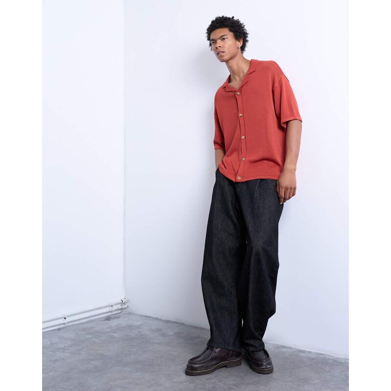 Topman relaxed button through shirt in red