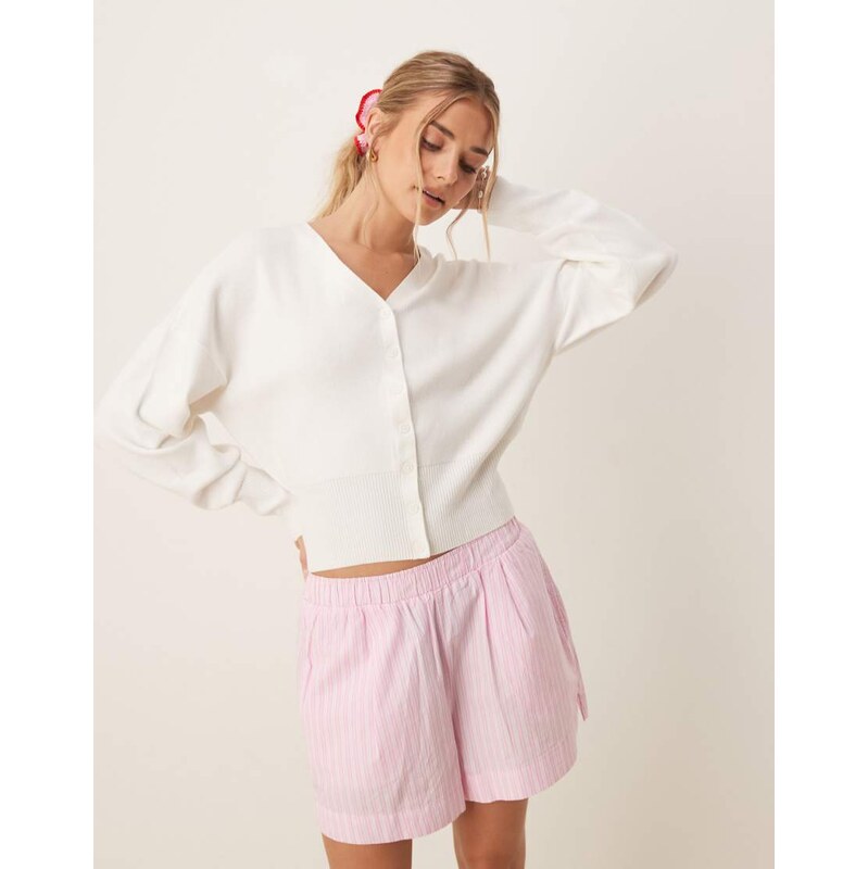 ASOS DESIGN structured waist clean cardigan in cream-White 107712434