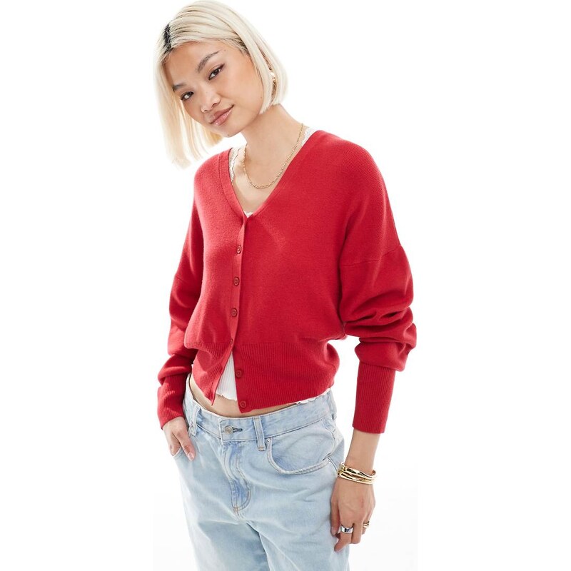 ASOS DESIGN structured waist clean cardigan in red 107700679