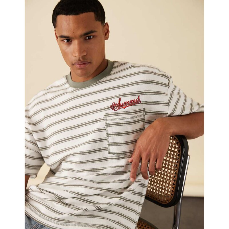 ASOS DESIGN oversized striped t-shirt with chest embroidery in