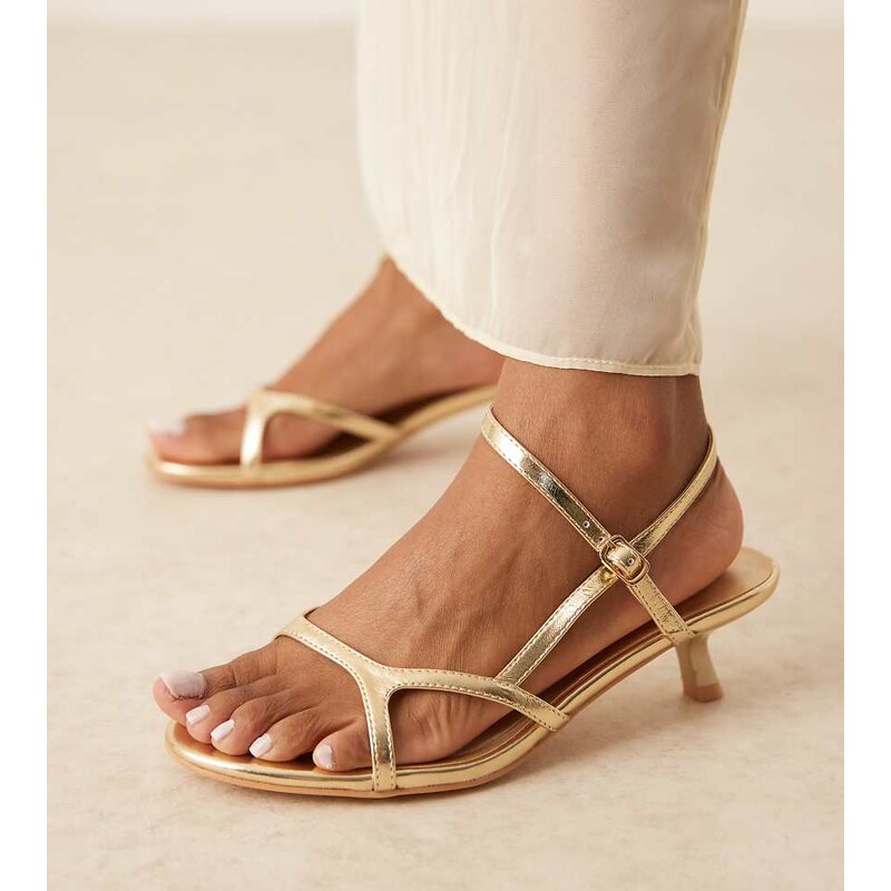 Glamorous Wide Fit kitten heel strappy sandals in gold
