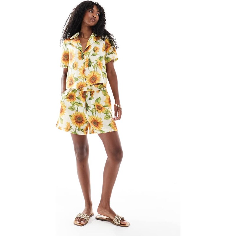 Vero Moda high waisted woven shorts co-ord in sunflower print