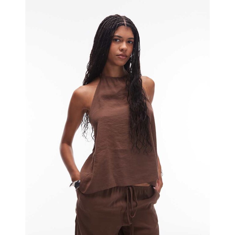 ASOS DESIGN modal halter top in grey-Brown