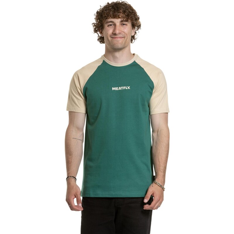 Meatfly pánské tričko Ozzy Raglan Forest Green / Sand | Písková