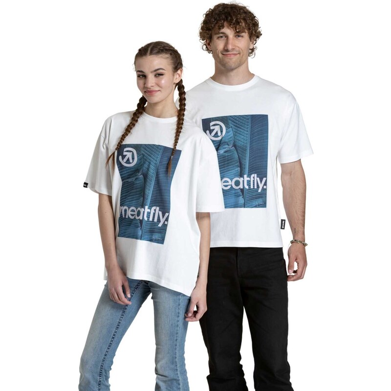 Meatfly unisex tričko Junglist Blue Leaf | Bílá | 100% bavlna