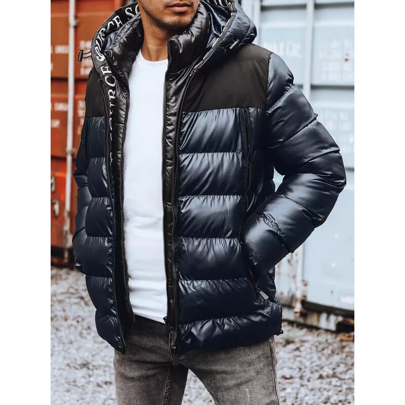 Dstreet Trendy lesklá prošívaná tmavě modrá pánská bunda