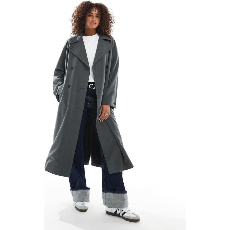 ASOS DESIGN soft tailored trench in charcoal-Grey 113560425