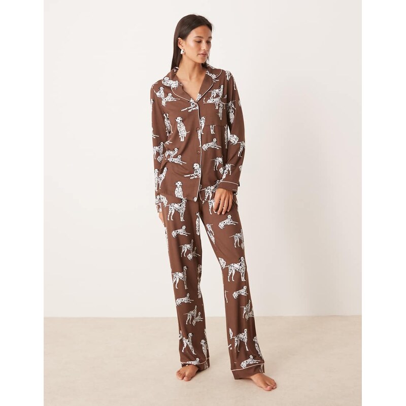 Chelsea Peers Exclusive Dalmation long sleeve revere & trouser pyjama 107535051