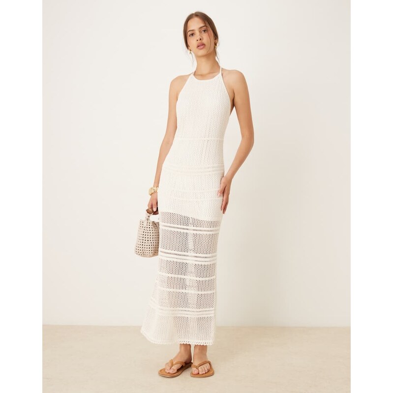 Abercrombie & Fitch crochet high neck open back maxi dress with beaded 107531976