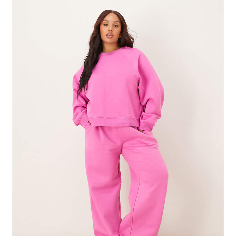 ASOS Curve ASOS DESIGN Curve wide leg brushback jogger in pink