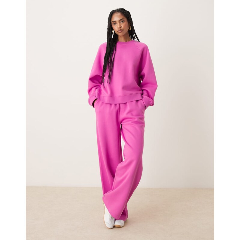 ASOS DESIGN wide leg brushback jogger in pink