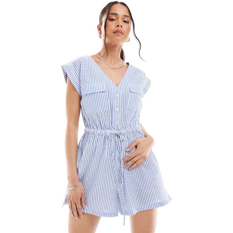 Wednesdays Girl striped playsuit in blue 107535098