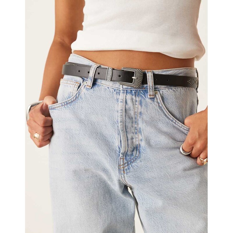 ASOS DESIGN western studded waist and hip jeans belt in black 107532018