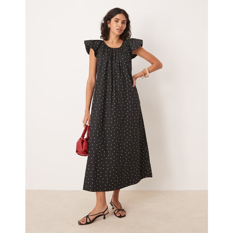 YAS polka dot midi dress in black 107532059