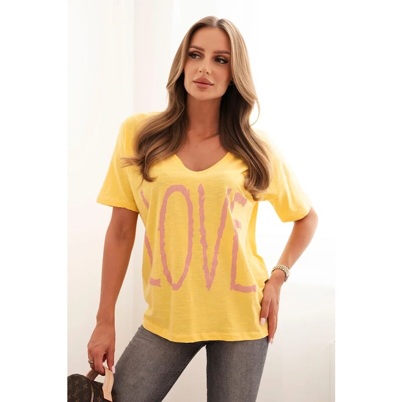 Kesi Dámská bavlněná blůza s výstřihem do V a potiskem LOVE 107534077