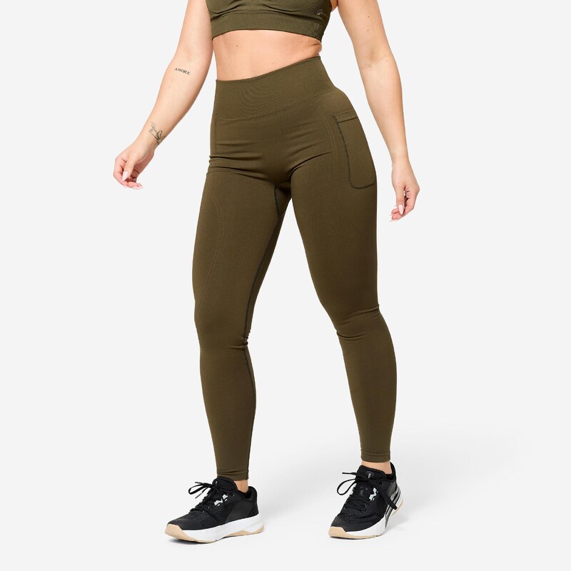 DOMYOS Dámské bezešvé legíny s push up efektem a vysokým pasem 107534583