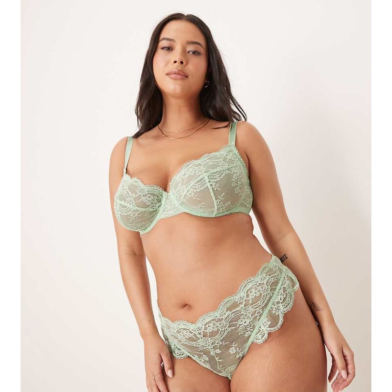 ASOS Curve ASOS DESIGN Curve Lola lace thong in pale green 109445723