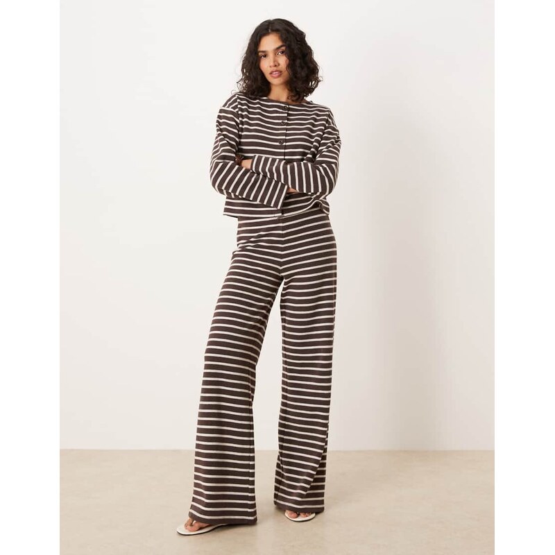 ASOS DESIGN brushed stripe wide leg co ord trousers in chocolate