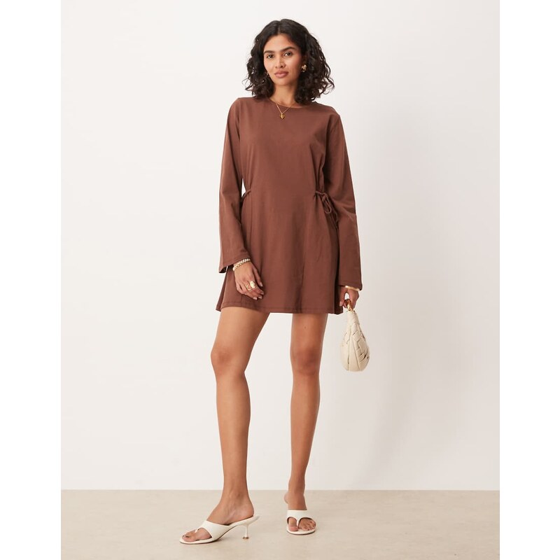 ASOS DESIGN tie side cinched mini dress with long sleeve in