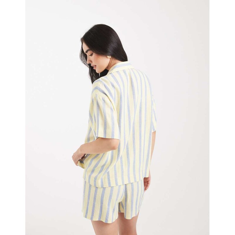 ASOS DESIGN linen blend short sleeve co-ord shirt in stripe-Multi