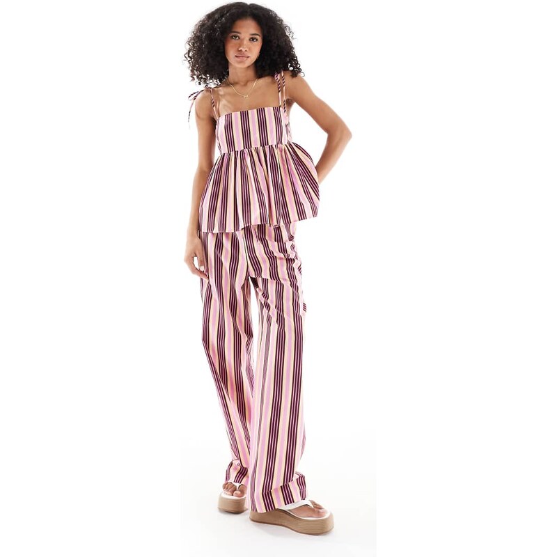 ASOS DESIGN tie waist straight leg co-ord trouser in stripe