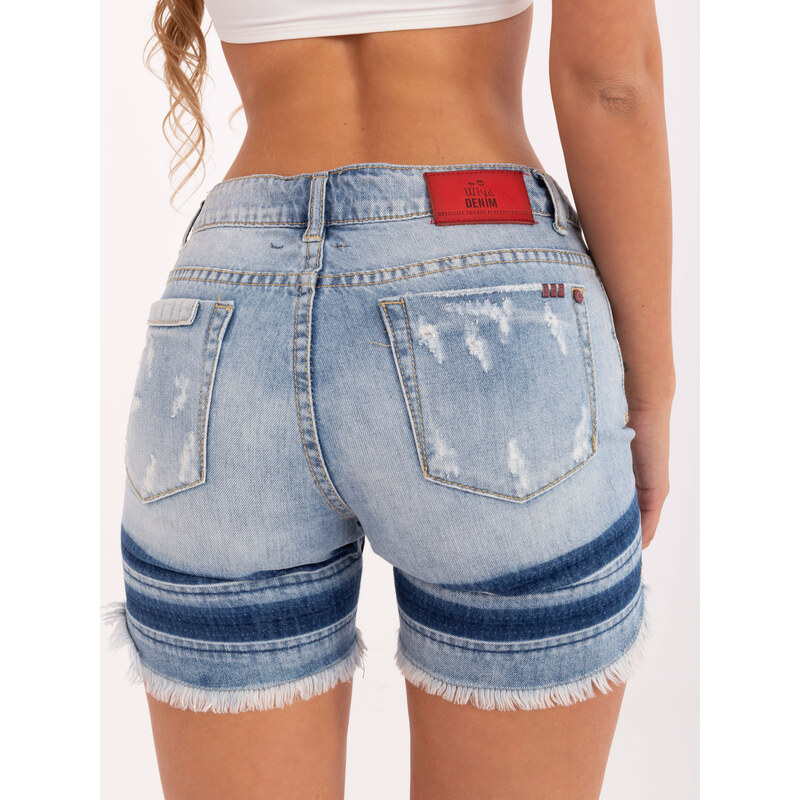 BASIC Dámské džínové šortky s pruhy na nohavicích -blue Denim vzor 55012496