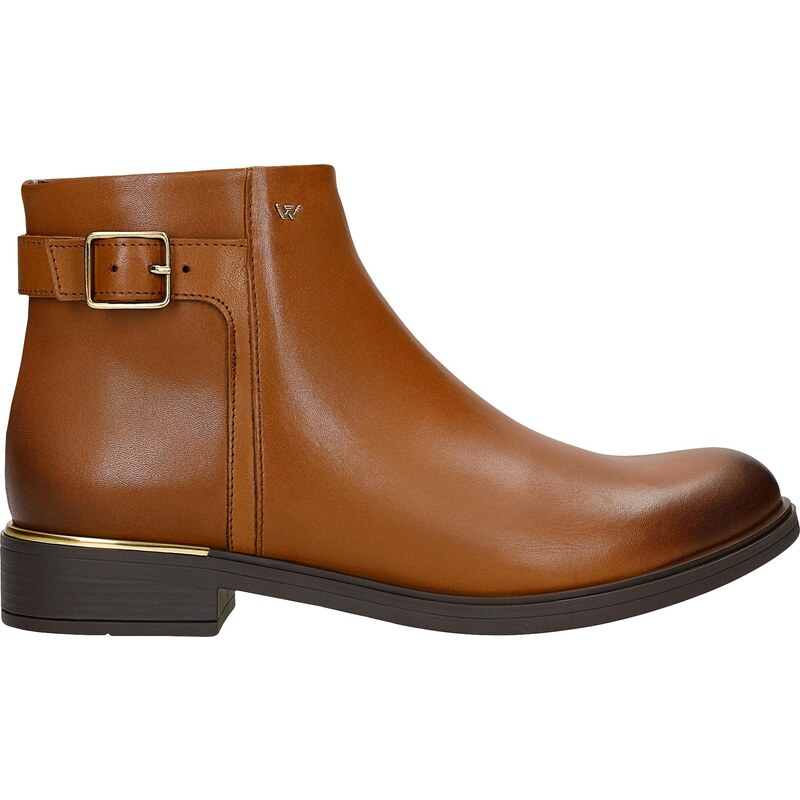 Wojas Hnědé Dámské Kožené Kotníkové Boty Se Zlatými Detaily