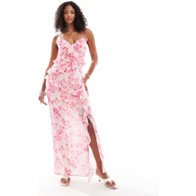 Vero Moda ruffle cami maxi dress in pastel pink floral