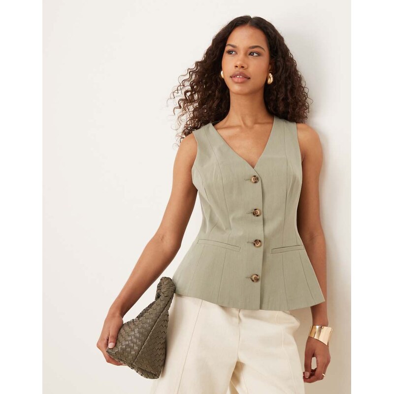 ASOS DESIGN peplum waistcoat in khaki-Green 107553664