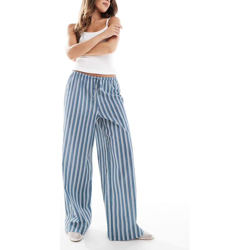 Wednesdays Girl bold stripe wide leg trousers in blue 107551076