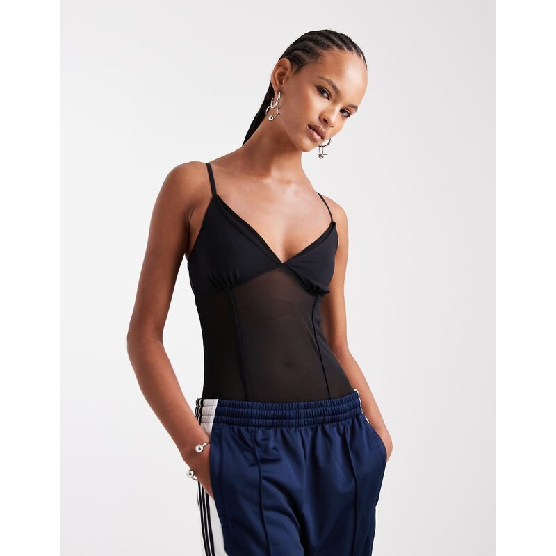 ASOS DESIGN sheer mesh mix panel detail bodysuit in black