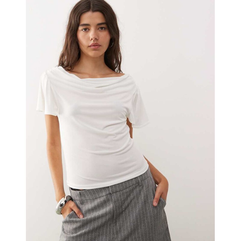 Reclaimed Vintage angel sleeve cowl neck t-shirt in white-Multi 107557039