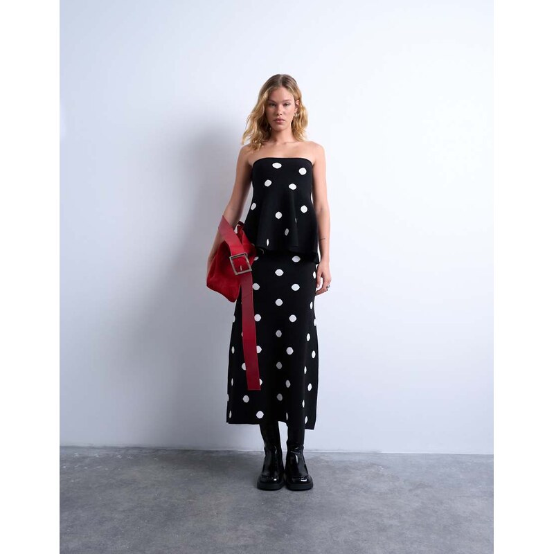 Topshop compact knit skirt co-ord in polka dot-Multi