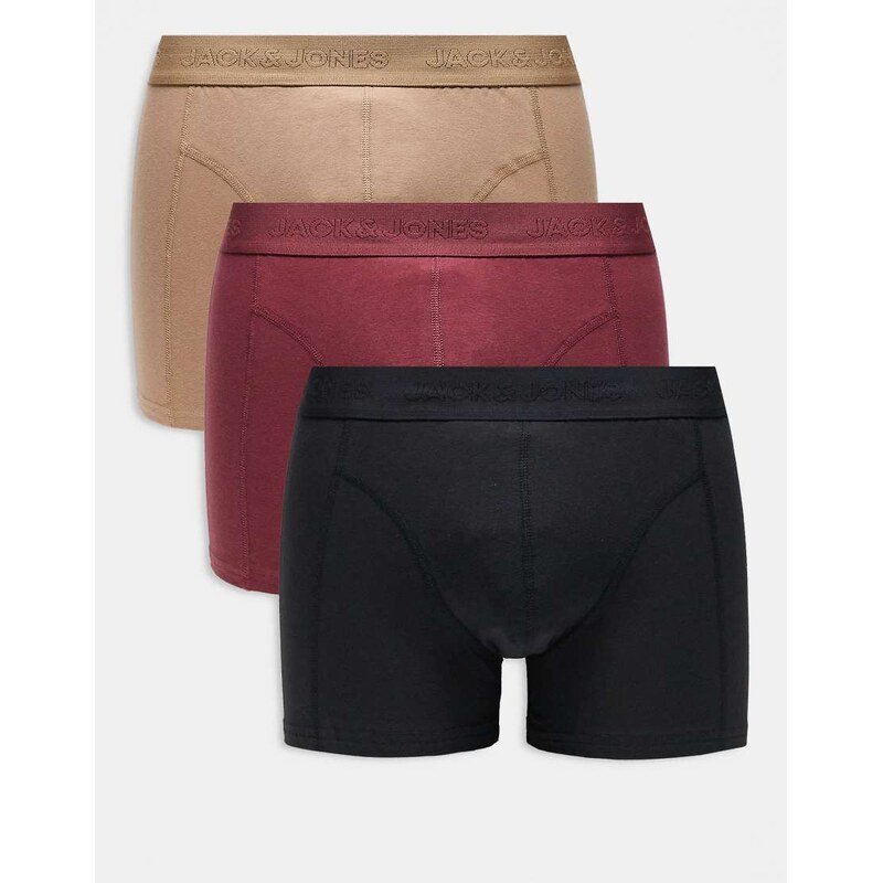 Jack & Jones 3 pack trunks in black and red