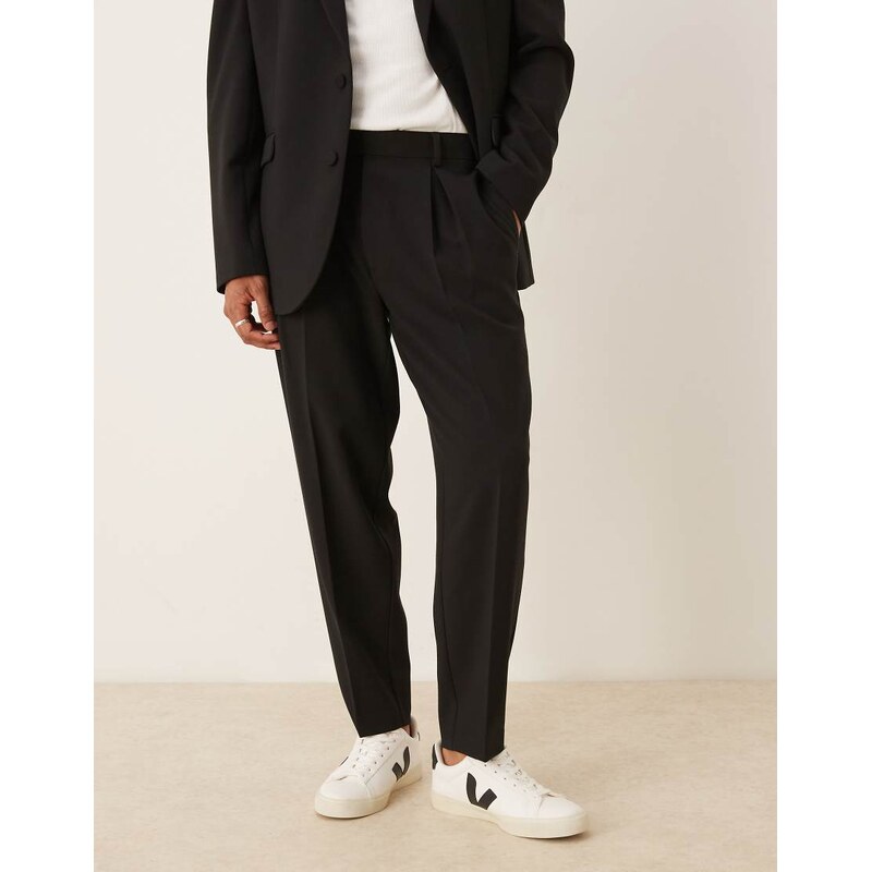 ASOS DESIGN oversized tapered suit trousers in black