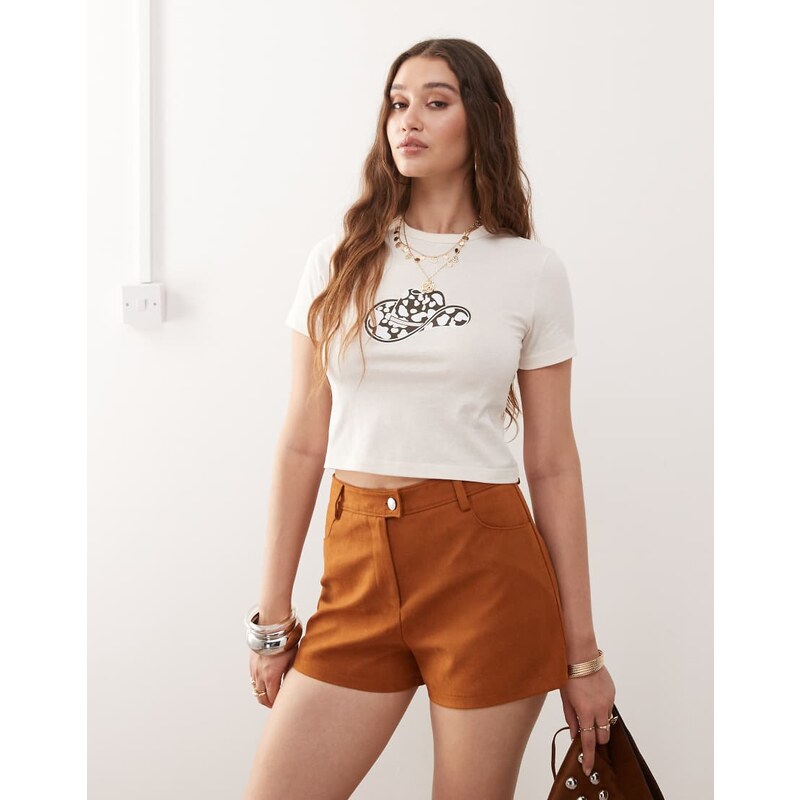 Miss Selfridge festival suedette booty short in tan-Brown 107617596