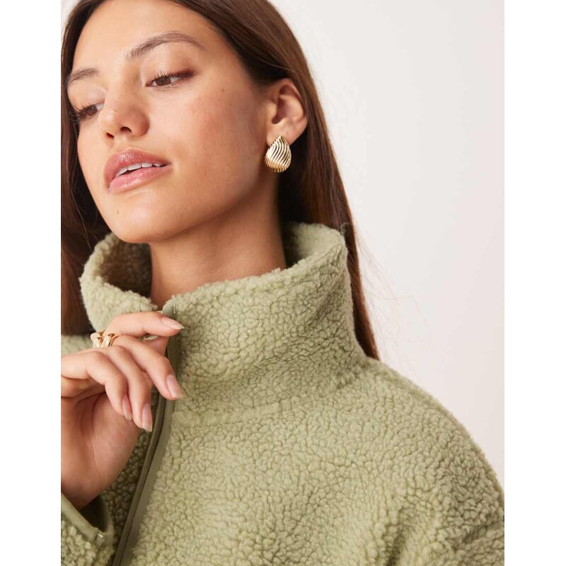ASOS DESIGN borg zip through fleece in sage green