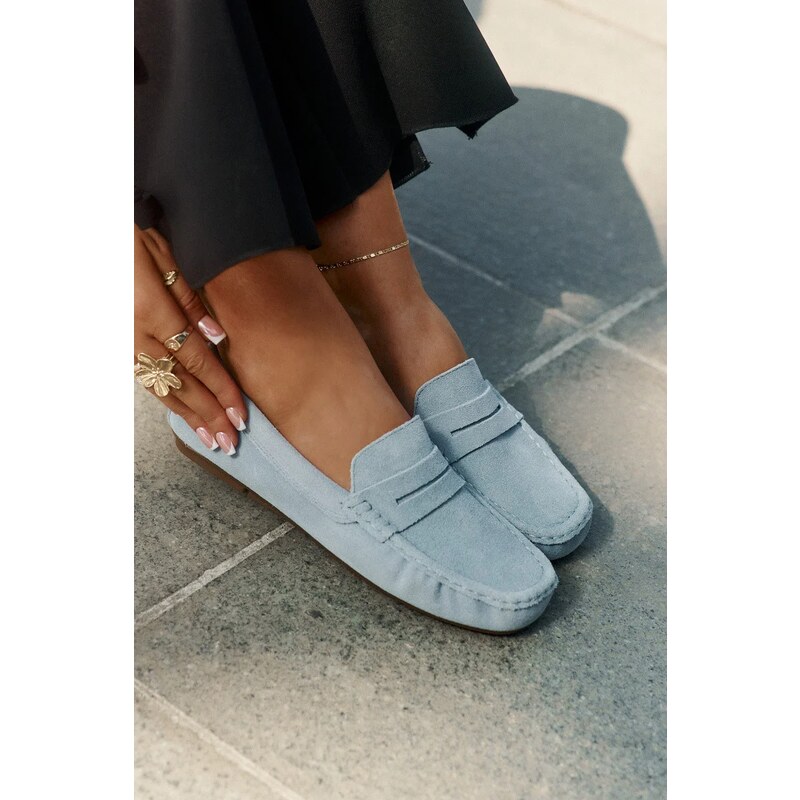 Big Star Shoes Dámské mokasíny z broušené kůže Big Star – modré