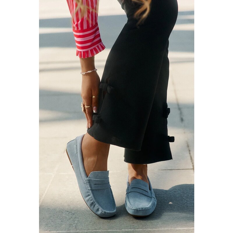 Big Star Shoes Dámské mokasíny z broušené kůže Big Star – modré